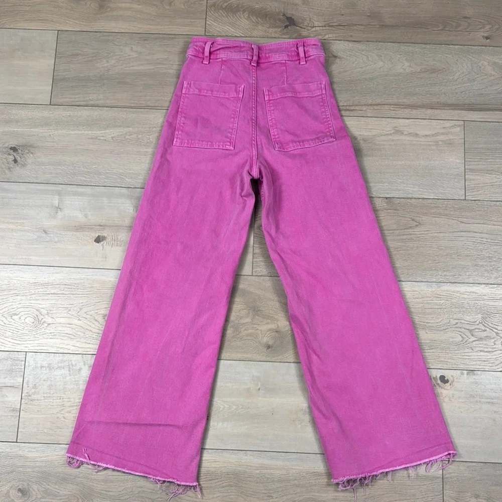 Zara Women's Viral Pink Wide-Leg Jeans Cut Off - Picture 13 of 16